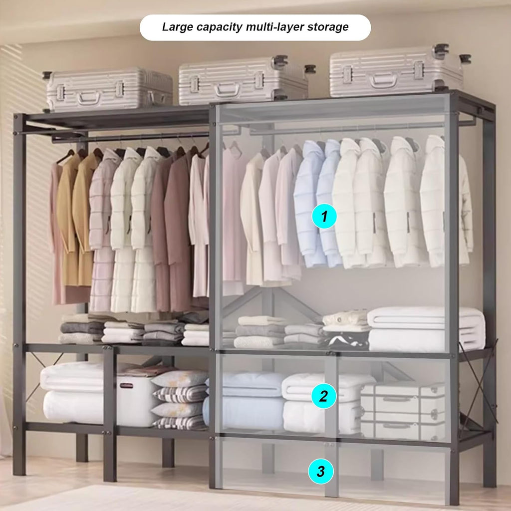 Large Heavy-Duty Portable Wardrobe Closet Rack with Cover - Rolling Freestanding Clothes Organizer System for Hanging Clothes