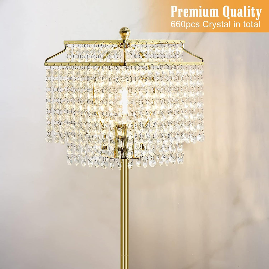 Luvkczc Tables Lamp and Floor Lamp Set, Crystal Table Lamp with USB Ports+Crystal Floor Lamps Set of 2, Morden Lamps for Living Room, Bedroom, Office (Gold)