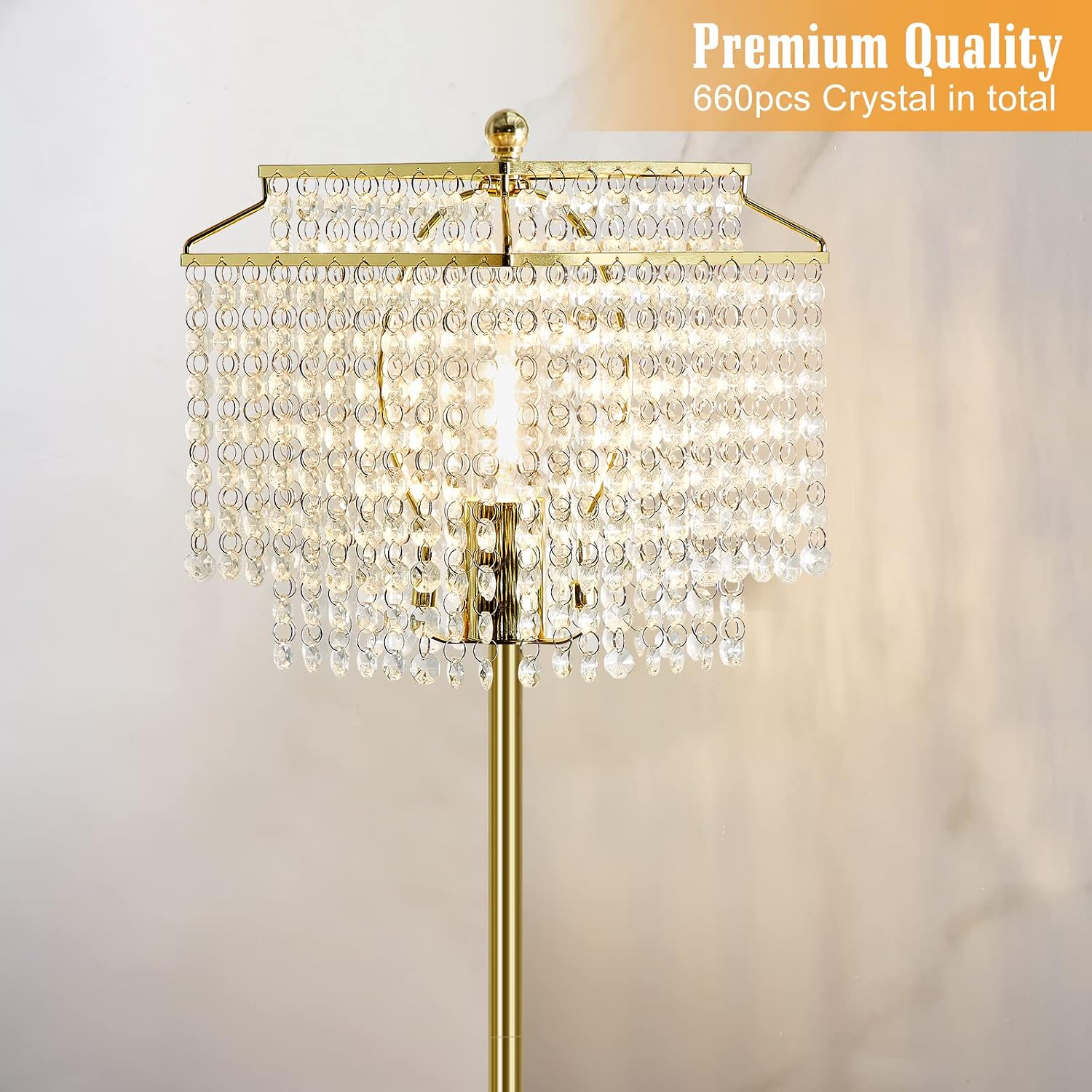 Luvkczc Tables Lamp and Floor Lamp Set, Crystal Table Lamp with USB Ports+Crystal Floor Lamps Set of 2, Morden Lamps for Living Room, Bedroom, Office (Gold)
