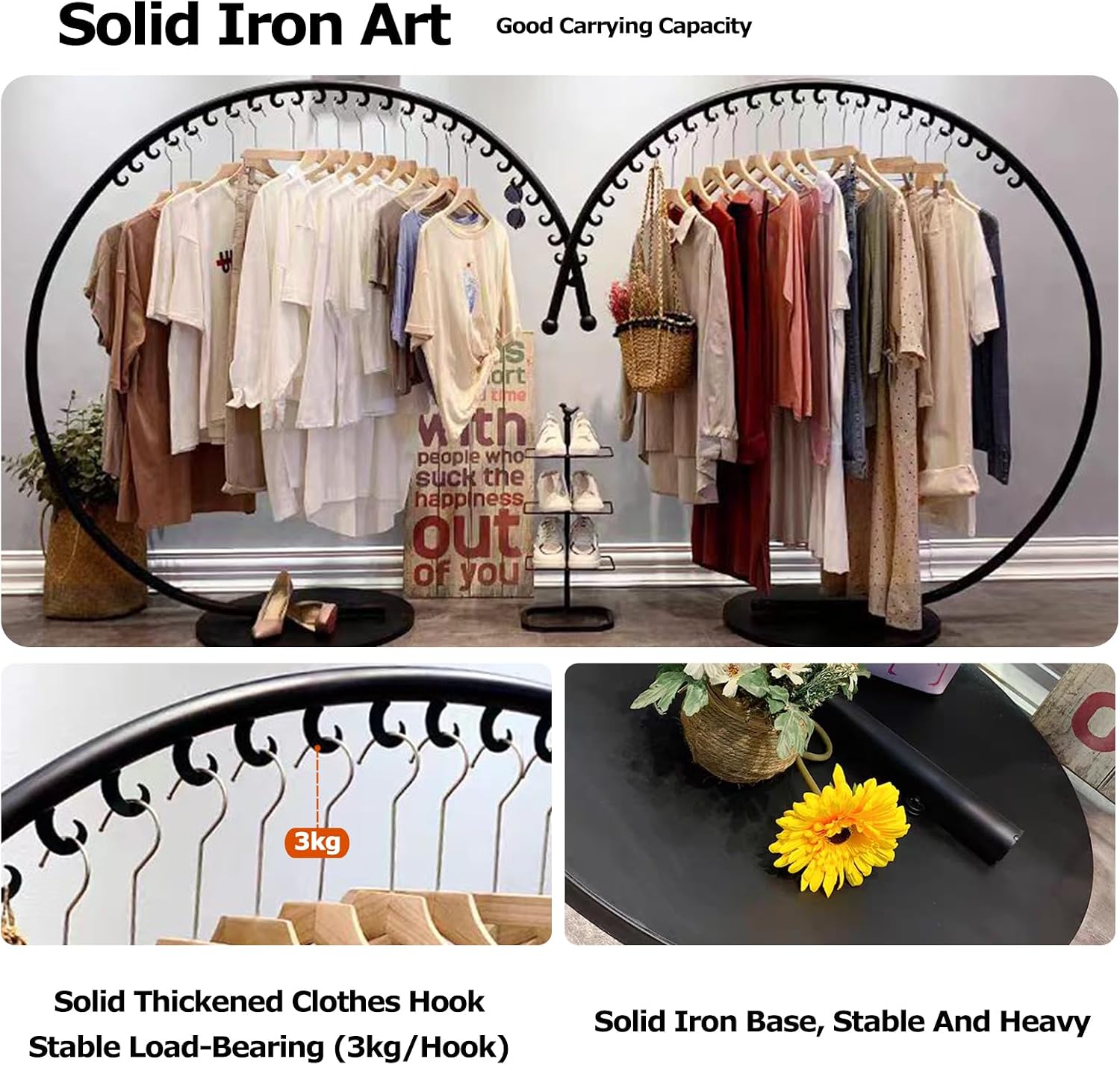 Clothing Store Industrial Display Stands, Clothes Rail, Metal Clothes Rail, Freestanding Garment Rack Hanger, 110 Lb Total Max, Clothes Rail Heavy Duty, Han(B-180x170cm