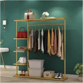 Metal Clothes Rack with 5-Tier Shelves, Heavy Duty Free-Standing Garment Racks Clothing Rack with Shelves Clothes Organizer for Boutique Store(Gold,100x35x155cm)