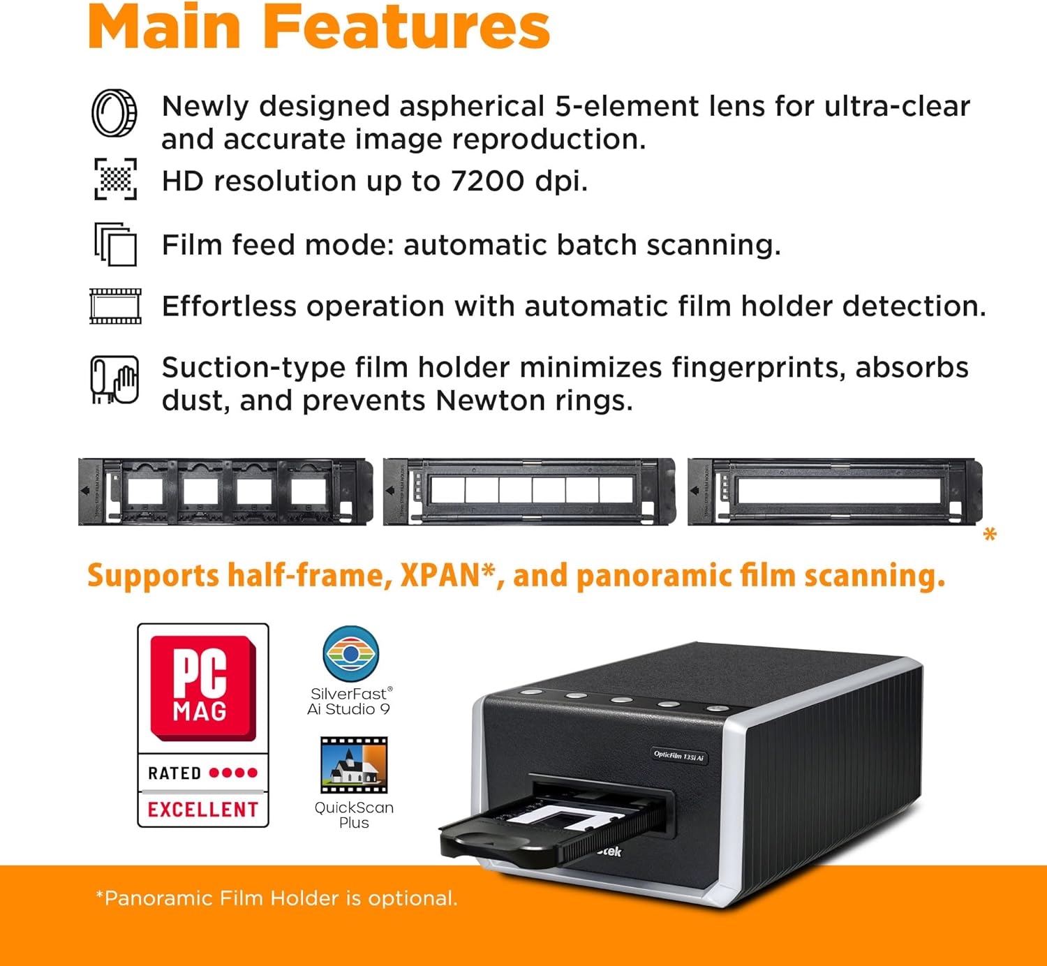 Plustek OpticFilm 135i Ai - Pro-Quality Film & Slide Scanner with 3rd Generation Lens System, Bundle SilverFast Ai Studio 9 + Advanced IT8 Calibration Target (3 Slide)