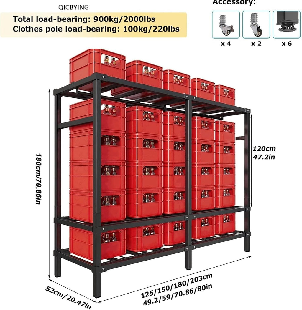 Wardrobe Storage Closet - Heavy Duty Rolling Garment Rack With Cover, Foldable Clothing Rack For Hanging Clothes, Portable Freestanding Closets Wardrobe , Metal Armoires, Max 2000lbs(Size:203*52*180cm