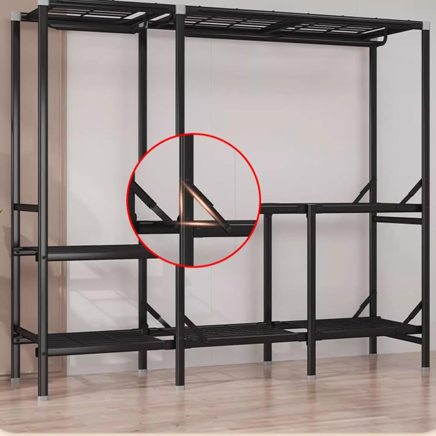 Portable Foldable Closet Storage Shelves, Heavy-Duty Wardrobe Rack with Cover, Freestanding Clothing Organizer for Bedroom, 80cm/31in Coat Storage Solution
