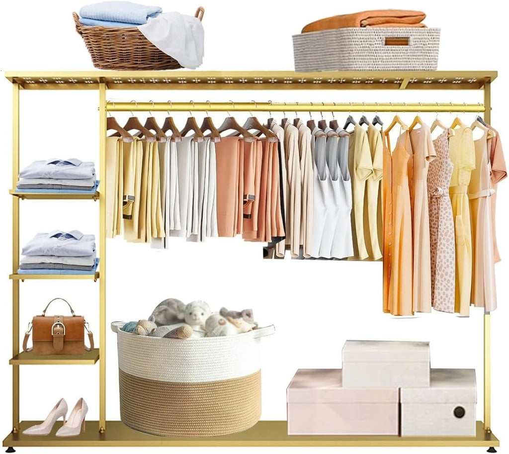 Hangers Display Stand - Garment Rack with Shelf, Metal Clothing Rack Free Standing Closet Organizer with 5 Tier Shelf,Large Clothing Display Stand for Home, Clothing(One Color-100 * 40 * 155cm