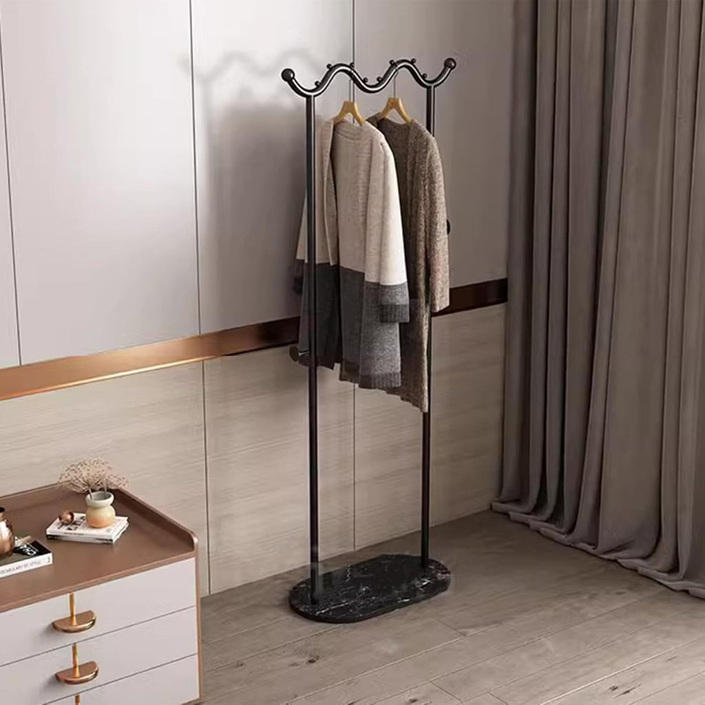 Heavy duty Garment rack Modern Metal Clothing Rack With Marble Base, Freestanding Coat Rack With Hanging Rod And 2 Hooks, Space Saving Clothes Organizer For Bedroom And Office, 50X30X170CM (Black )