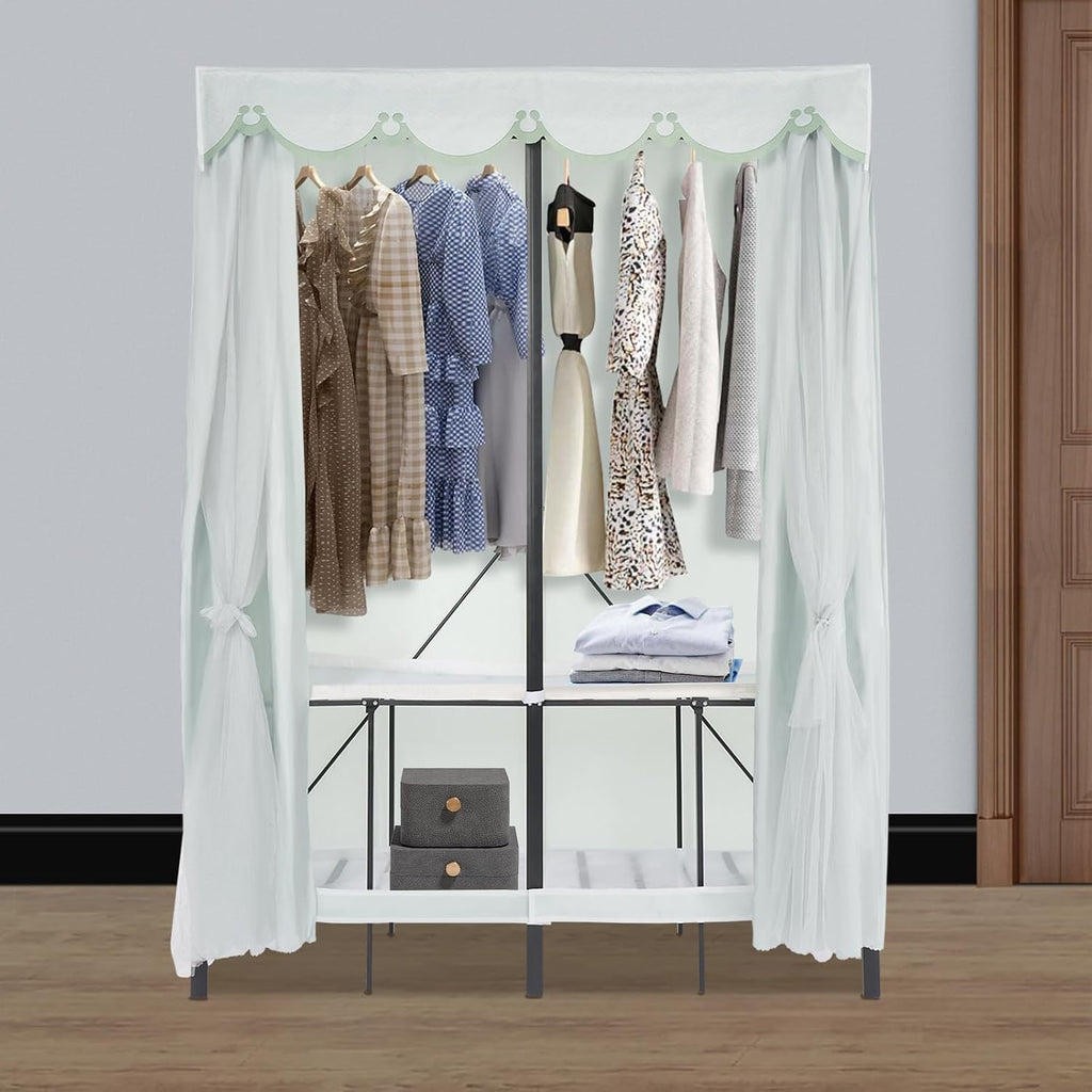 Portable Wardrobe Closet Rack, 1102lbs Heavy-Duty Foldable Garment Racks with Cover, Enclosed Curtain Armoires, for Hanging Clothes, Bedroom, 50 x 20.47 x 67.72inch