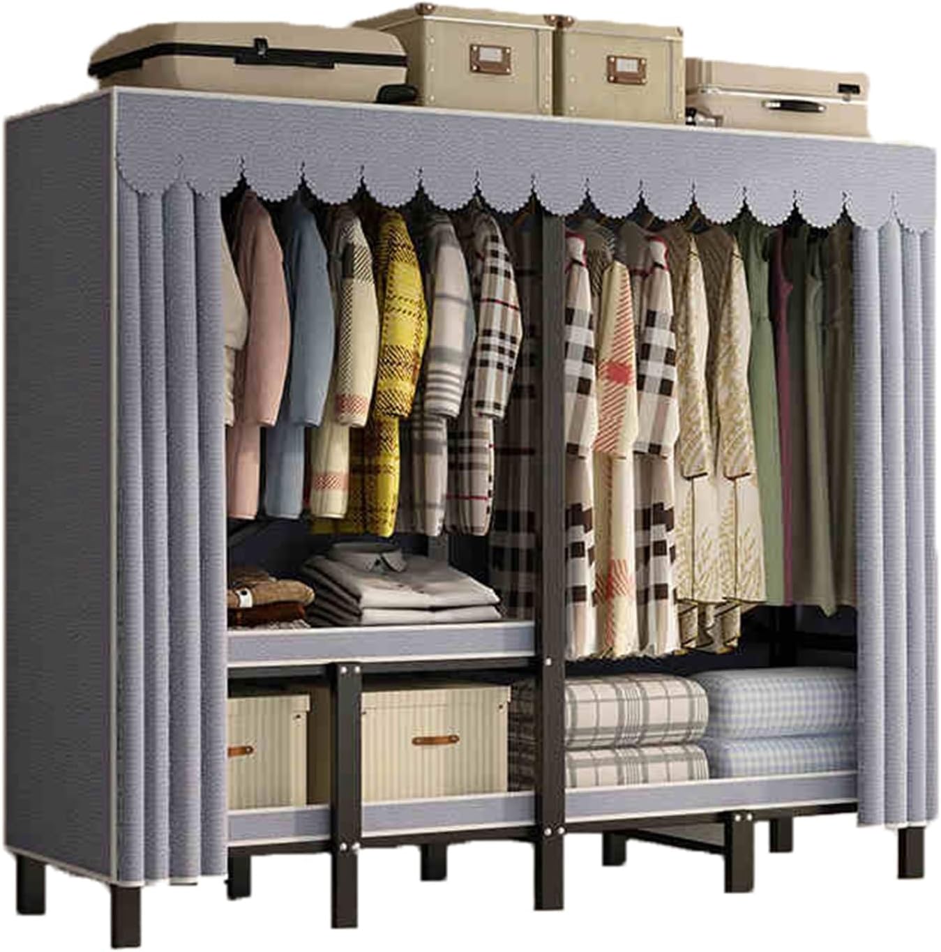 Portable Closet Wardrobe,Freestanding Coat Storage Garment Racks,Closet Storage Organizer with Shelves and Cover,Easy Assembly(Color 1,150x50x170CM)