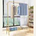 Metal Clothing Rack, Heavy Duty Clothes Organizer Storage with Shelves Clothing Hanger Rack Garment Rack Wardrobe Rack for Coats, Shirts, Dress(Gold,100x33x147cm)