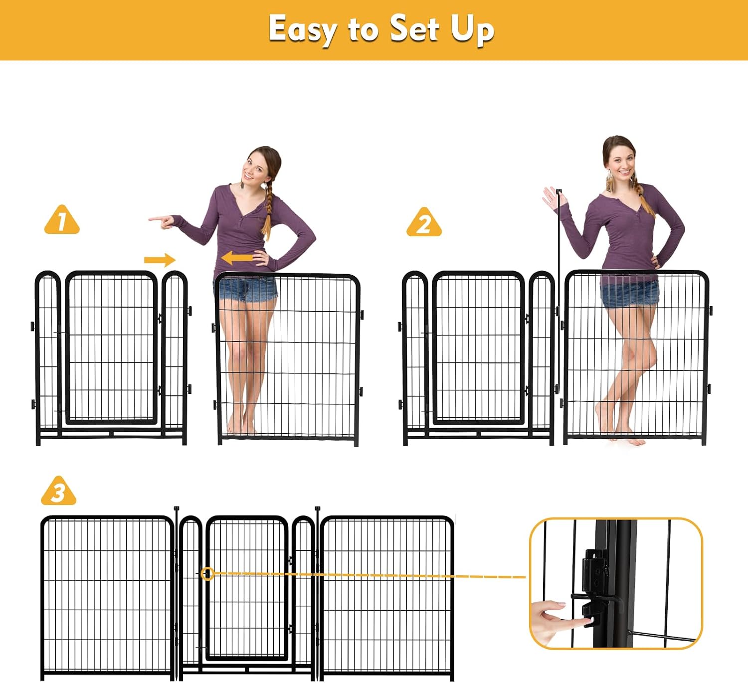 Getlay 56 in(H) Dog Fence Outdoor for Yard，Wide Door Low Threshold, Decorative Garden Fence Panels, 10 Panels Total 22.1 Ft(L)，No Dig Fencing for Dogs, Black