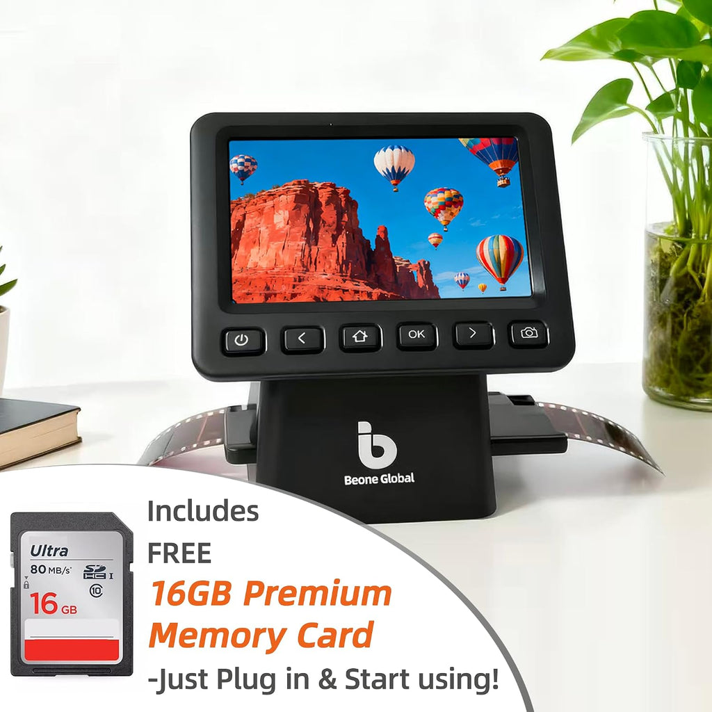 BEONEGLOBAL ClearScan P5 Film Scanner with SD Card, Upgraded Version, 24MP High-Resolution 35mm/135/126/110/Super 8 Film & Slide Converter with 5' LCD, Quick Digital JPEG Conversion