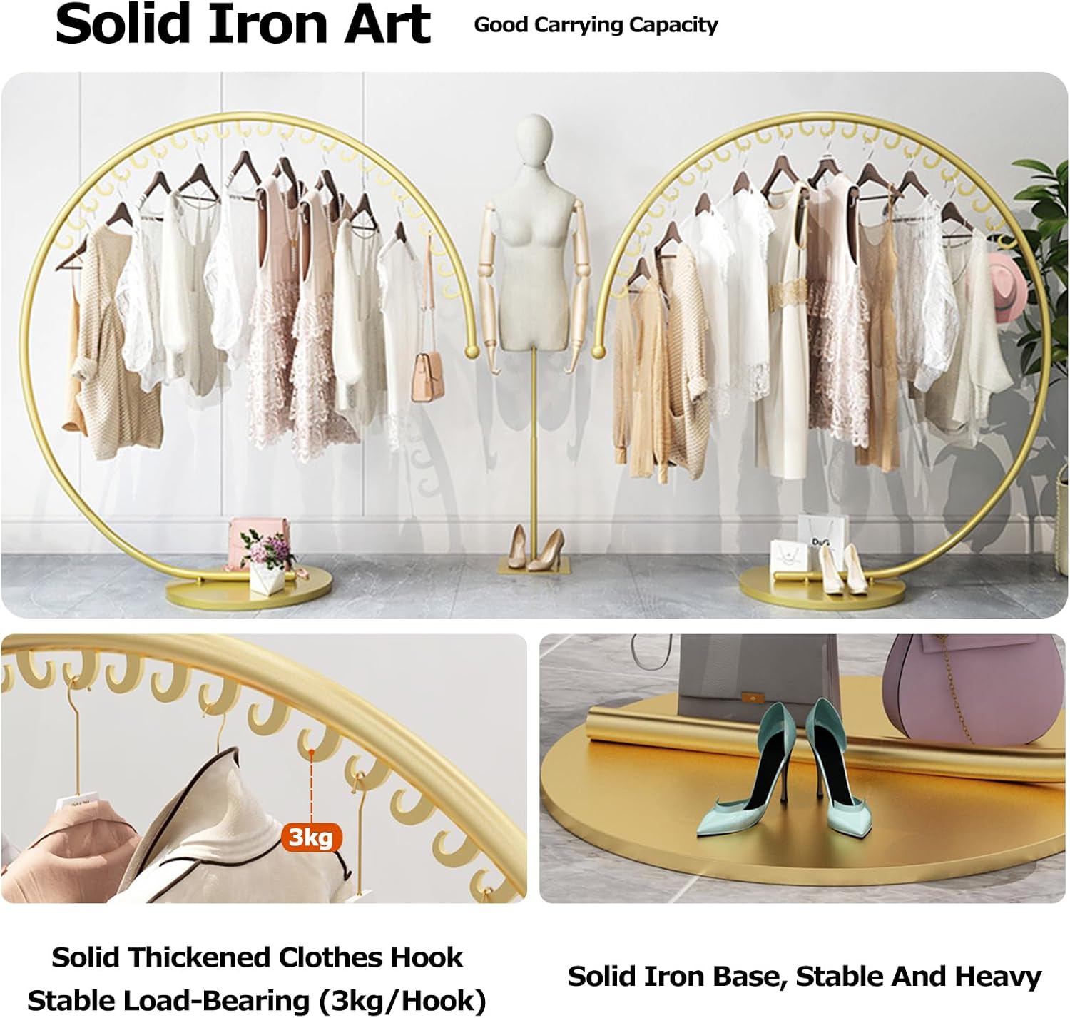 Clothing Store Industrial Display Stands, Clothes Rail, Metal Clothes Rail, Freestanding Garment Rack Hanger, 110 Lb Total Max, Clothes Rail Heavy Duty, Han(A-180x170cm