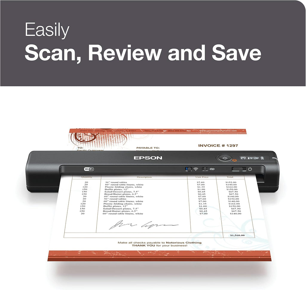Epson Workforce ES-60W Wireless Portable Sheet-fed Document Scanner for PC and Mac 10.7' by 1.9' by 1.4'