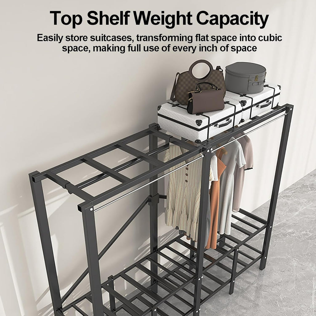 Foldable Closet Wardrobe With Cover, Heavy-Duty Clothe Rack, Covered Clothes Rack, Freestanding Metal Clothing Rack, Armoire Coat Storage Garment Racks For Hanging Clothes(Yellow,190x170x50cm)