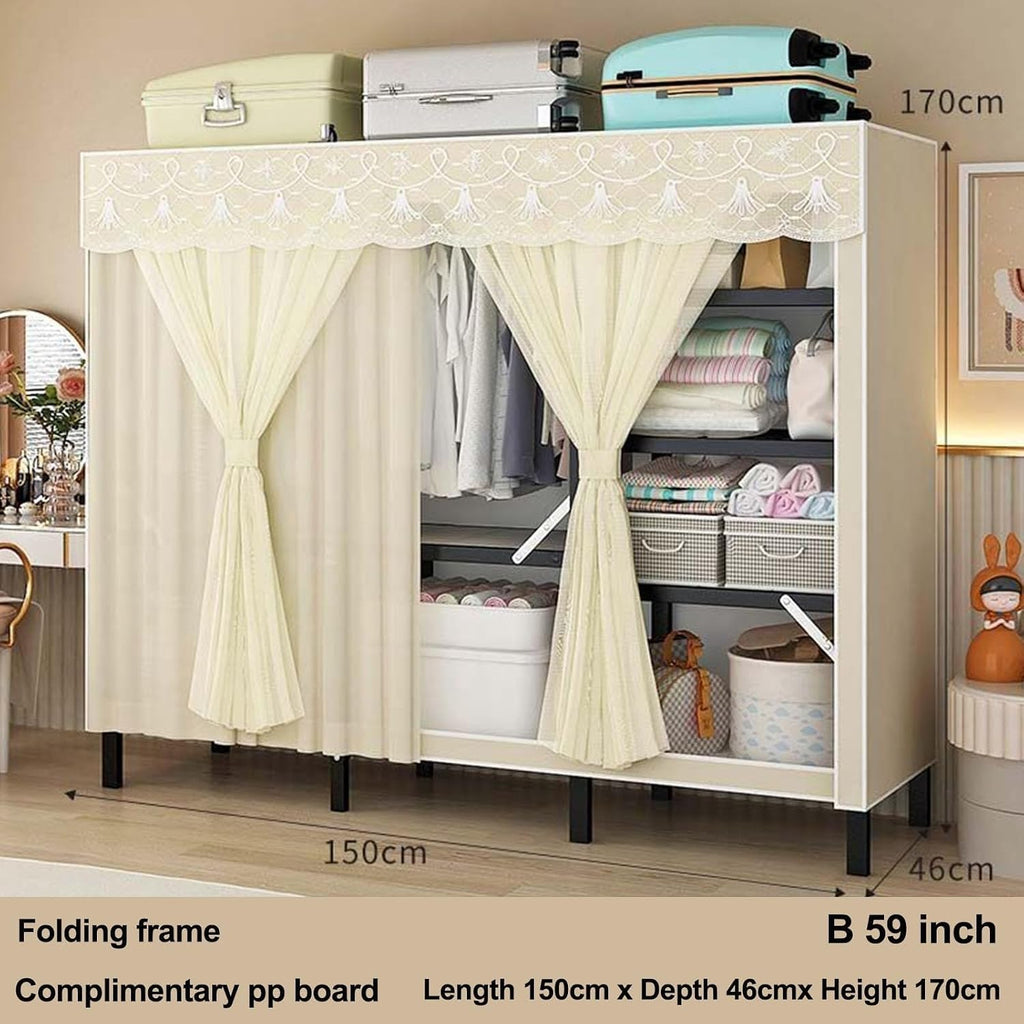 Collapsible Clothes Storage Organizer, Portable Closet Wardrobe with Cover Freestanding Garment Rack Cabinet, for Home and Retail,Load Capacity 1100lbs(A59in)