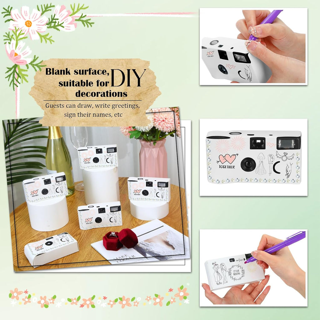 Copkim 8 Pack Disposable Camera for Wedding 35 mm Film Single Use Camera with Flash Disposable White Cameras One Time DIY for Wedding Anniversary, Travel, Camp, Party Supply
