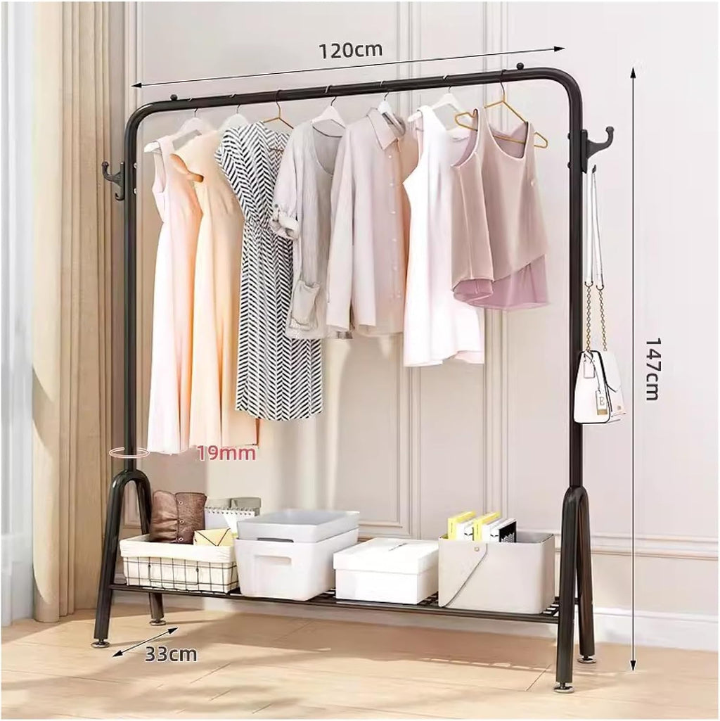 Black Metal Clothes Rack with Shelves Heavy Duty Free Standing Garment Rack for Boutique Store Clothes nizer (120x33x147cm)