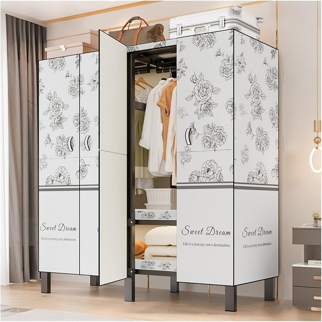 Foldable Closet Wardrobe Heavy Duty Clothes Rack With Cover Portable Metal Clothing Rack Organizer Freestanding Armoire Storage Garment Racks For Hanging Clothes(E,203x172x52cm/80X68X21IN)