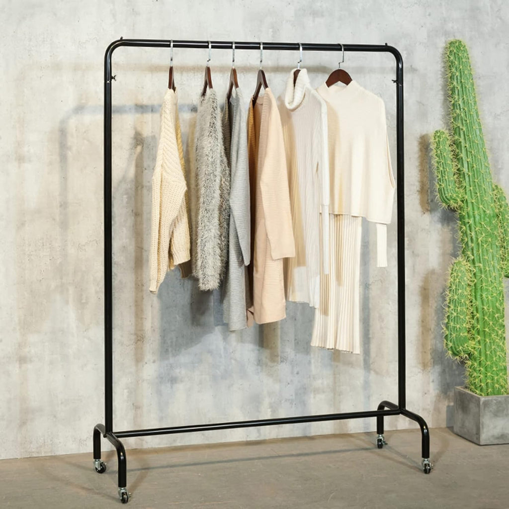 Heavy Duty Garment Rack Single-Rail Metal Clothing Rack for Bedroom, Heavy-Duty Clothes Rail On Wheels, Freestanding Retail Display Racks, Clothes Hanging Rack, Black (120X40X160CM)