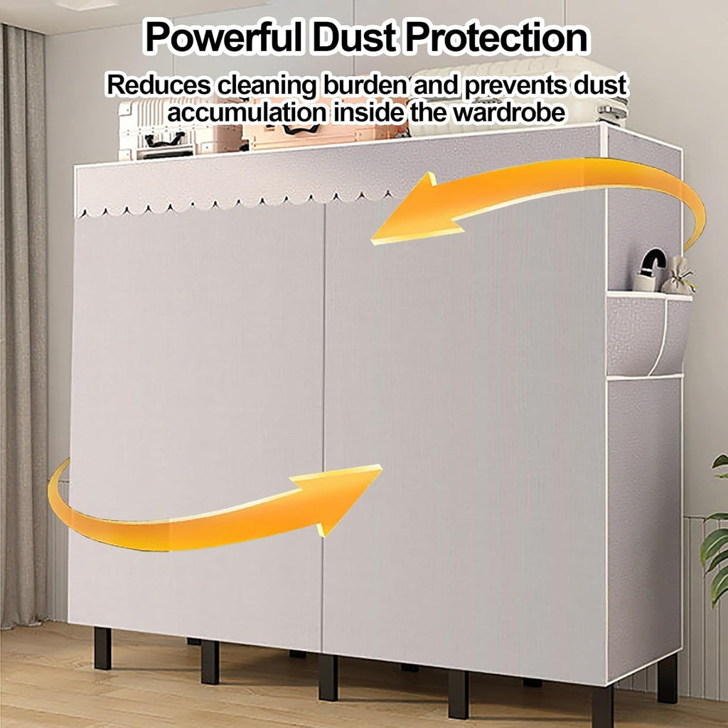 Foldable Wardrobe Closets Heavy Duty Garment Rack With Cover Metal Clothing Racks Freestanding Covered Clothes Rack Organizer Enclosed Armoires For Bedroom(B,168x45x170cm/66x18x67inch)