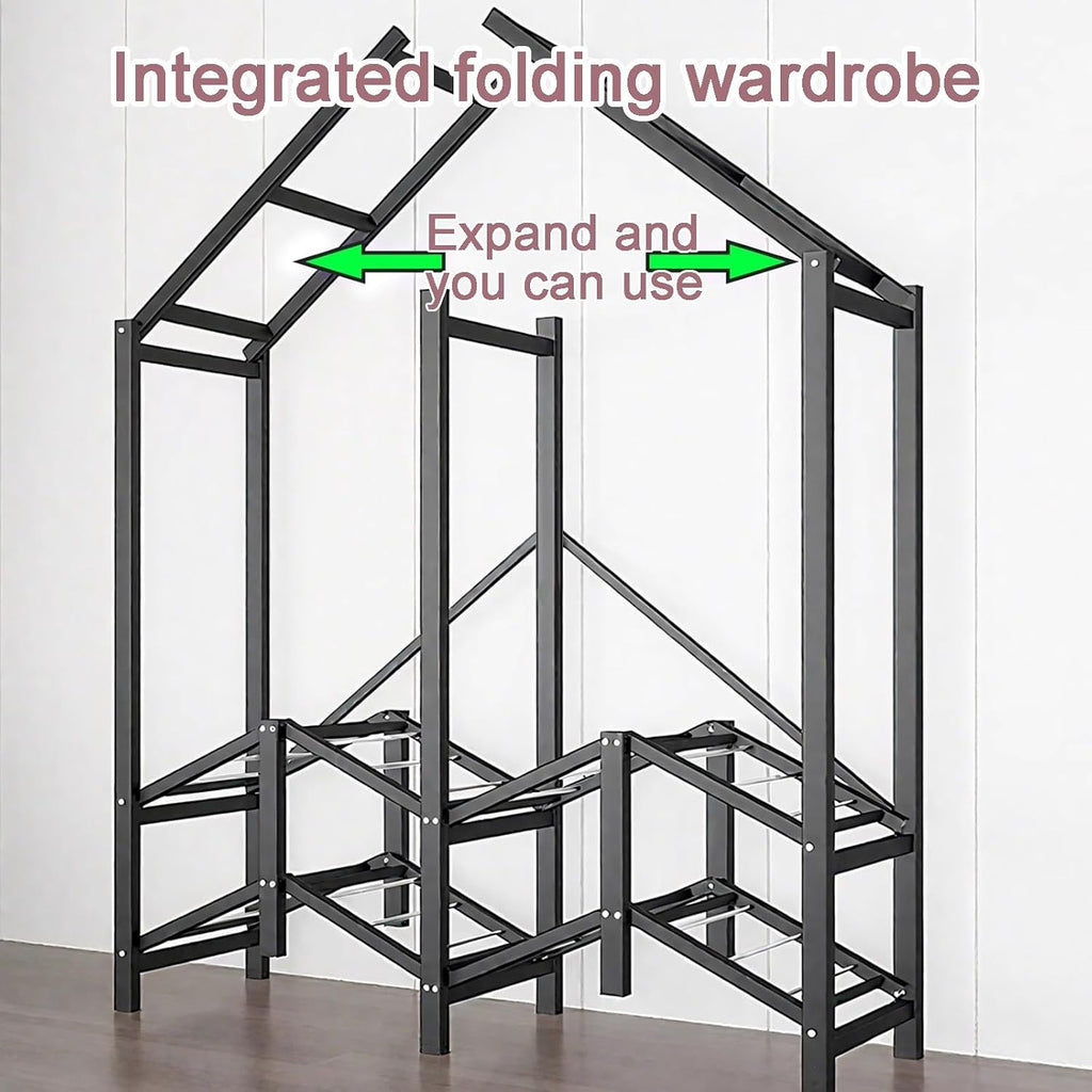 Portable Wardrobe Closet Storage Organizer for Bedroom, Folding Garment Rack, 23MM Thick Steel Hanging Rack with Polyester/Cotton Fabric Cover Blue(130 * 45 * 170cm)