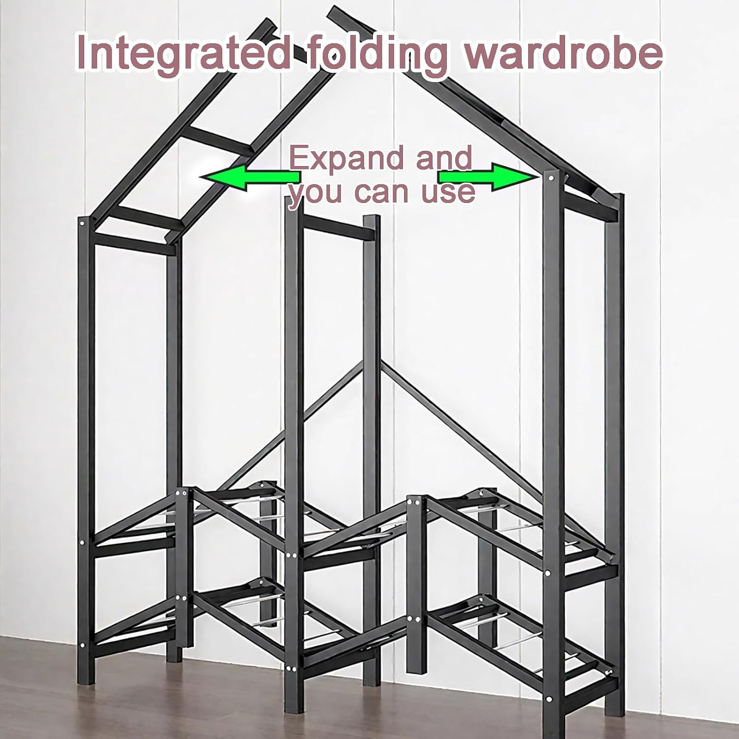 Portable Wardrobe Closet Storage Organizer for Bedroom, Folding Garment Rack, 23MM Thick Steel Hanging Rack with Polyester/Cotton Fabric Cover Blue(220 * 45 * 170cm)