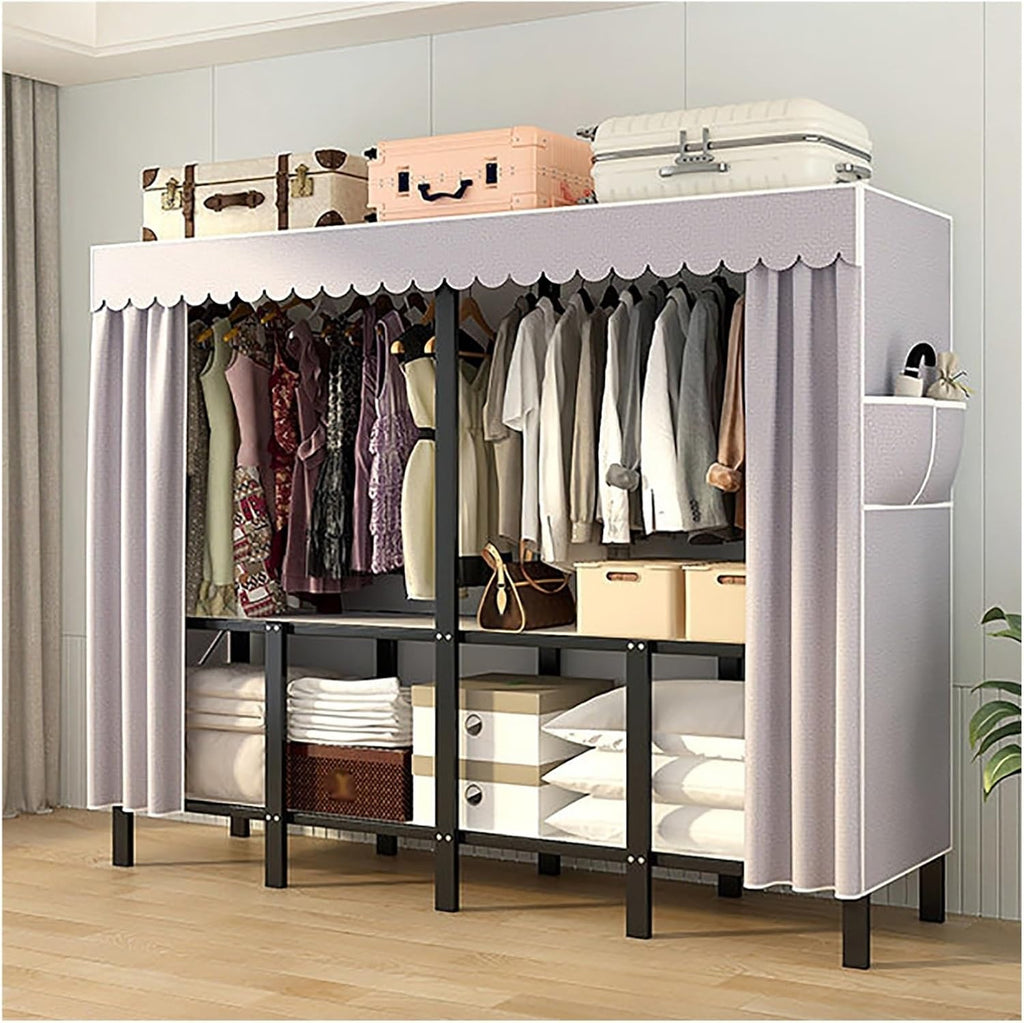 Foldable Wardrobe Closets Heavy Duty Garment Rack With Cover Metal Clothing Racks Freestanding Covered Clothes Rack Organizer Enclosed Armoires For Bedroom(E,110x45x170cm/43x18x67inch)