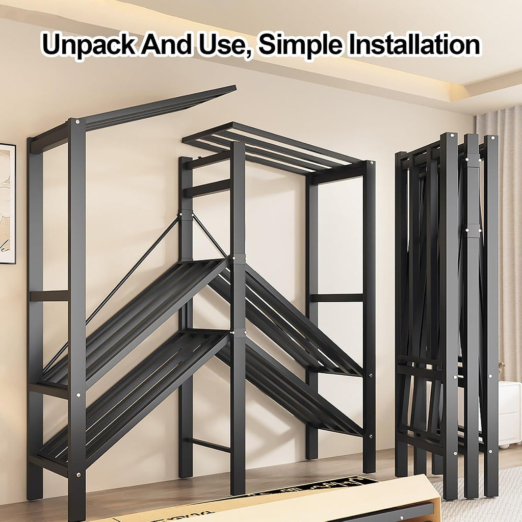 Foldable Portable Closet Wardrobe Metal Garment Racks Clothe Rack With Cover 2000Ibs Clothing Rack For Hanging Clothes Freestanding Armoire Storage(A,127cm/50inch)