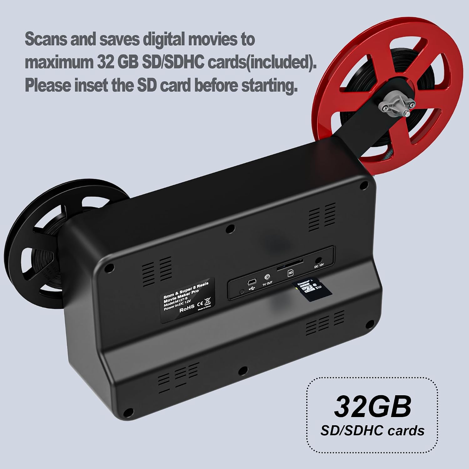 8mm & Super 8 Film to Digital Converter, Super 8 Scanner with 2.4' LCD | Supports 3', 5', 7' and 9' reels, Converts Film to MP4, Includes 32GB SD card, Frame-by-frame scanning, No Computer Required