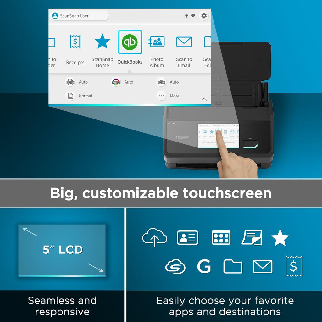 ScanSnap iX2500 Receipt Edition, Works with QuickBooks, Wireless or USB High-Speed Cloud Enabled Invoices & Receipts Scanner, 100 Page Auto Document Feeder for Mac or PC, Black