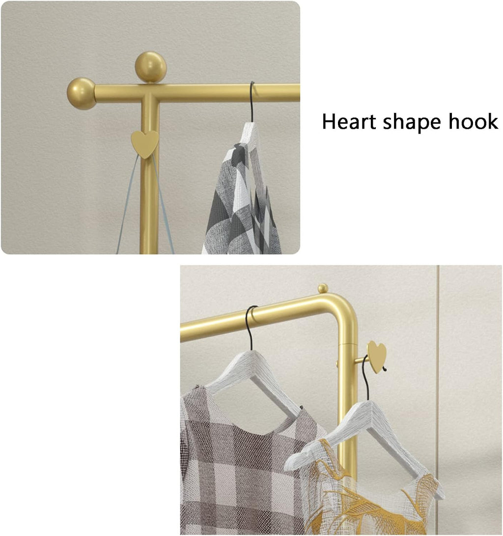 Heavy Duty Garment Rack Modern Freestanding Clothing Rack with 2 Heart-Shaped Hooks, Heavy Duty Clothes Rail for Retail Display, Large Capacity Coat Rack for Bedroom and Living (120x40x150CM)