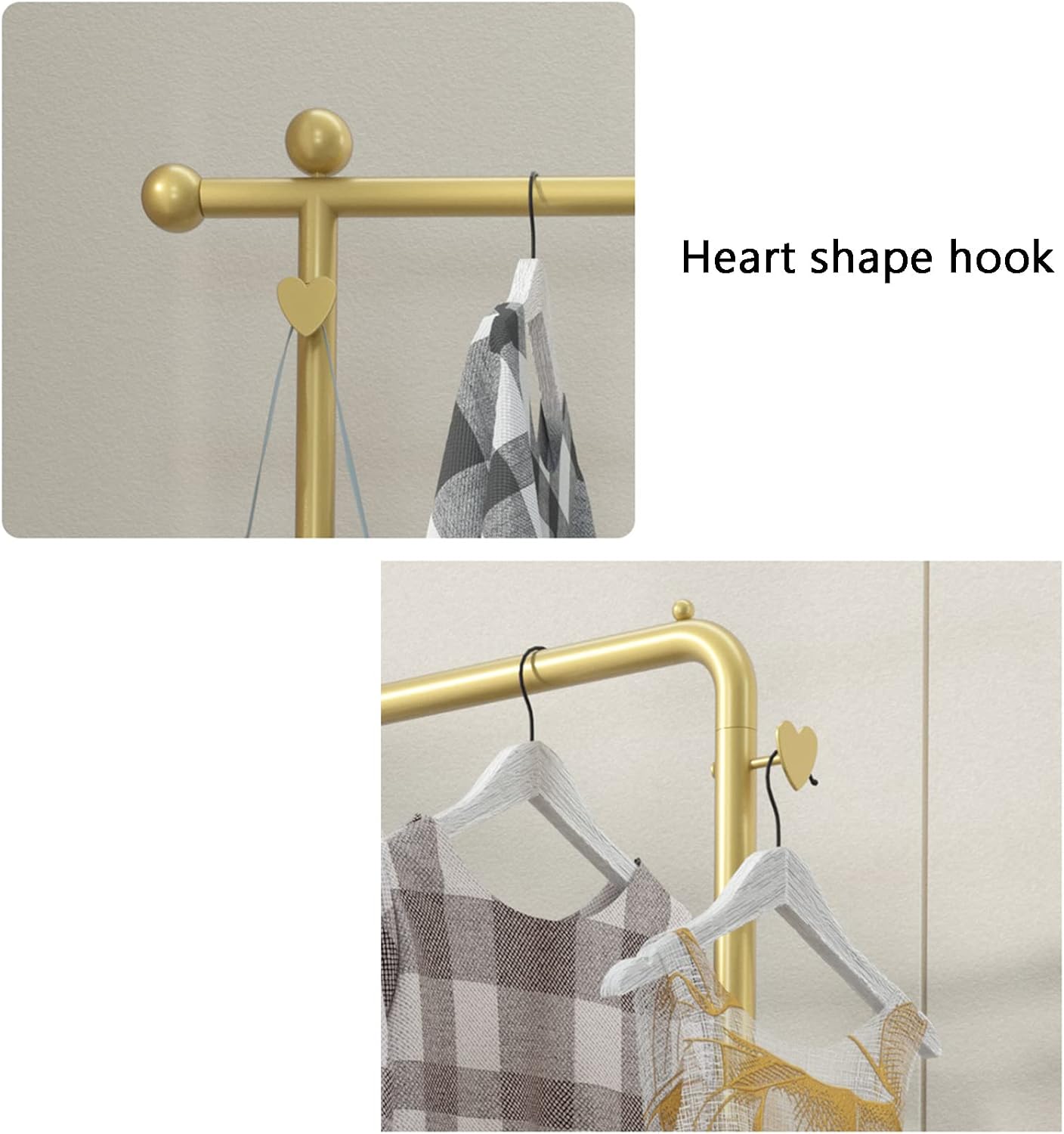 Heavy Duty Garment Rack Modern Freestanding Clothing Rack with 2 Heart-Shaped Hooks, Heavy Duty Clothes Rail for Retail Display, Large Capacity Coat Rack for Bedroom and Living (120x40x150CM)