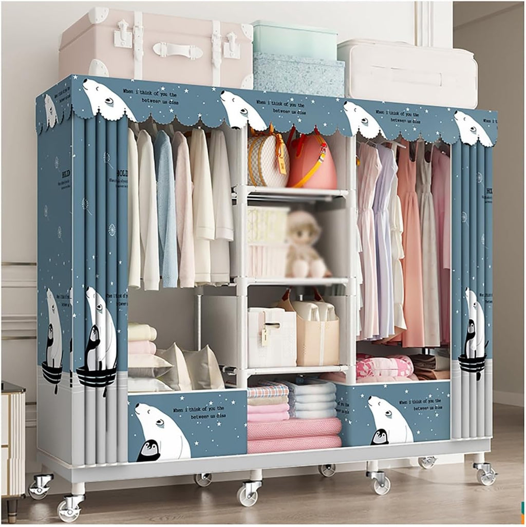 Rolling Clothes Rack with Cover for Bedroom Portable Wardrobe Closet for Hanging Clothes Freestanding Garment Rack with Wheels, Rod and Shelves (Color : C, Size : 160x45x170cm)