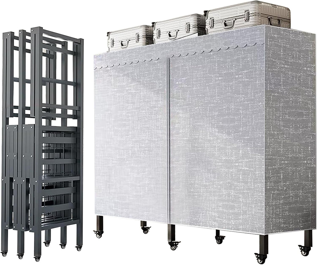 Portable Closet Wardrobe on Wheels, Heavy-Duty 2000 lbs Capacity Freestanding Metal Clothing Rack with Cover for Rolling Garment Storage
