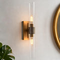 23' Brass Wall Sconces Set of 2, Vintage Wall Light Fixture with Clear Glass Shade, Luxury Hardwired Retro Wall Sconce for Bathroom Vanity, Living Room, Bedroom, Hallway Tube Indoor Sconce