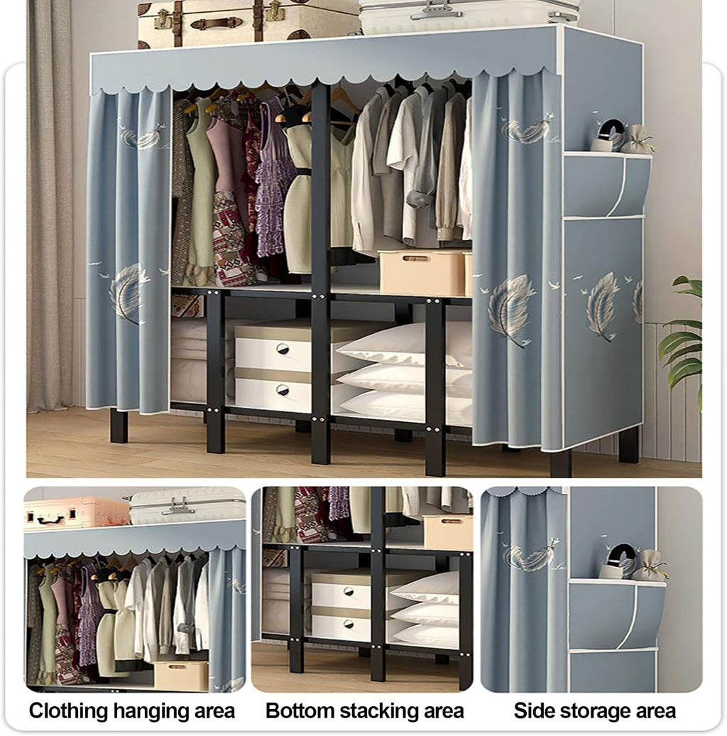 Foldable Wardrobe Closets Heavy Duty Garment Rack With Cover Metal Clothing Racks Freestanding Covered Clothes Rack Organizer Enclosed Armoires For Bedroom(B,130x45x170cm/51x18x67inch)