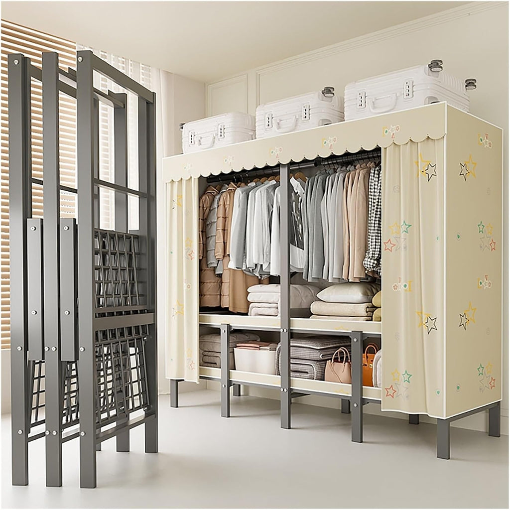 Heavy Duty Portable Closet Cover Foldable Clothe Garment Rack Hanging Foldable Covered Clothes Rack Freestanding Clothing Coat Storage Rack 242cm 95.3inch (Yellow 151cm/59.4inch)
