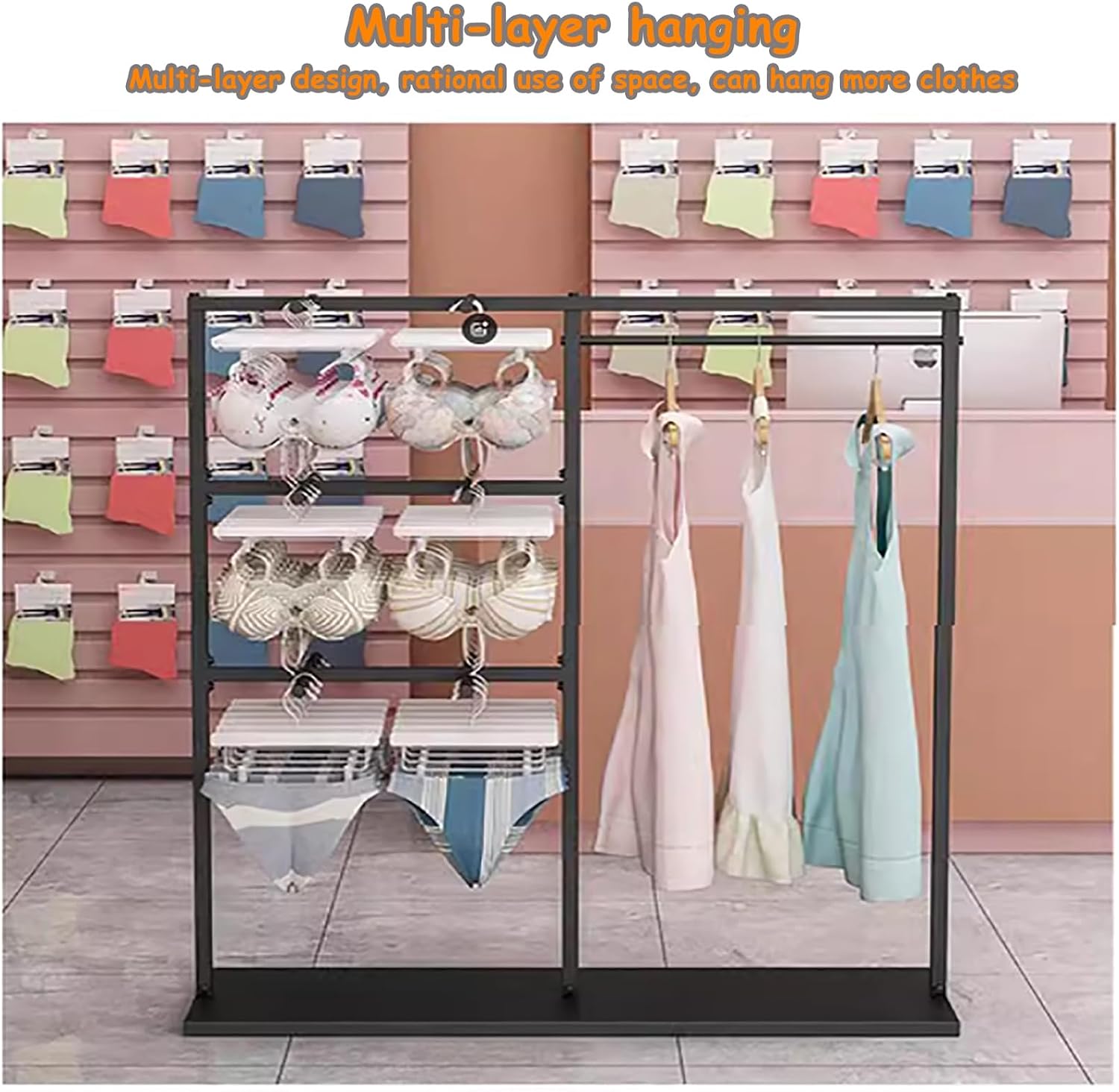 Adjustable Metal Garment Rack for Boutique | Freestanding Clothing Display for Shirts, Underwear, Bras, Socks & Scarves | Heavy-Duty Retail Storage Solution