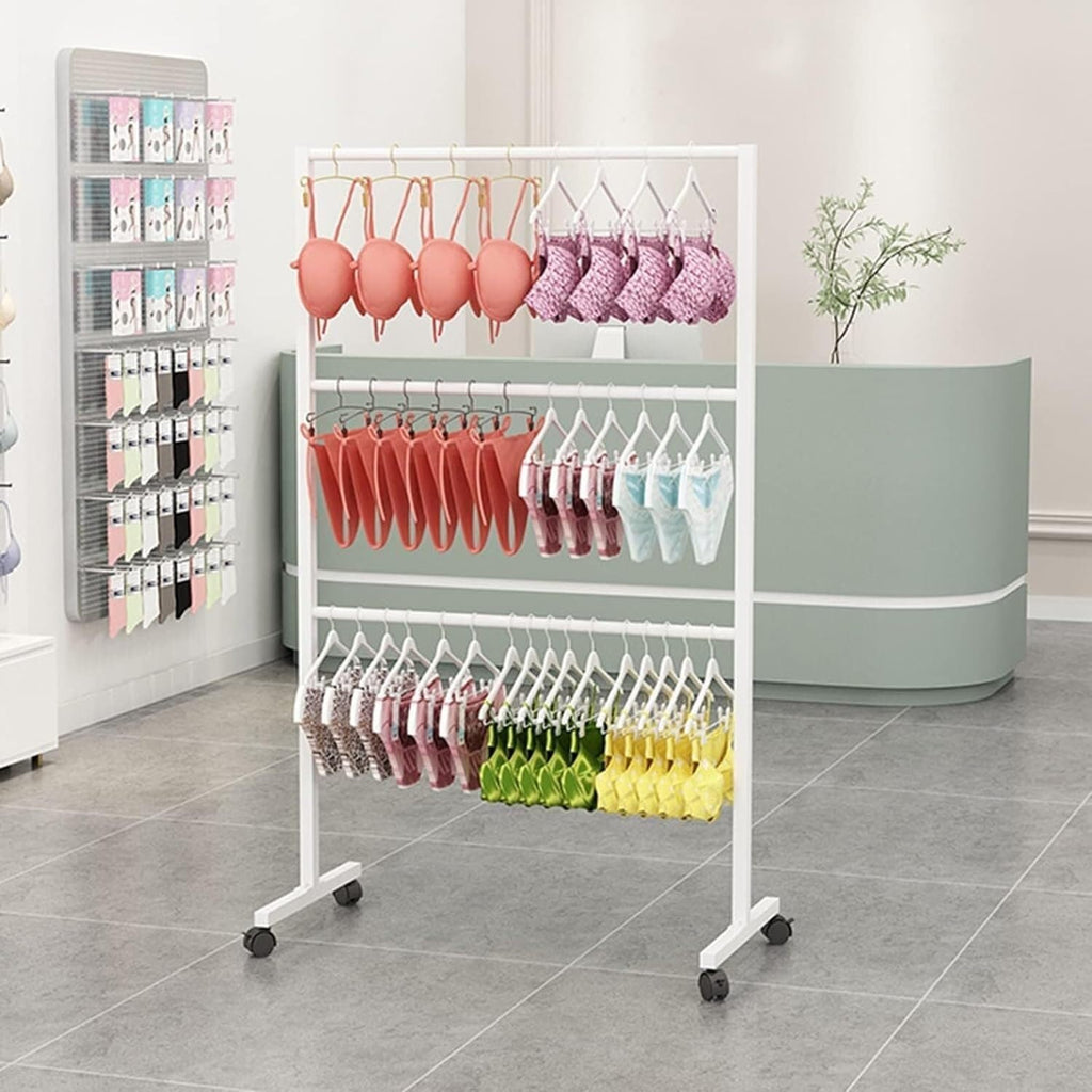 Underwear Display Rack,Bra Rack With Wheels,Garment Rack,Clothing Store,Retail Shelving,Commercial Free Standing Hanger For Bikini,Swimwear,Lingerie(Color:White,Size:L100xH135cm/39.4x53in)