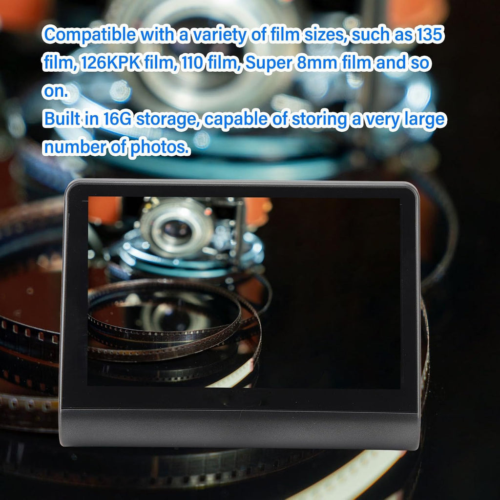Digital Film Scanner with Large 5inch LCD Screen, HD Screen Film Slide Scanner Convert 135 126KPK 110 Super 8mm Film Monochrome Slide to 48MP JPEGs