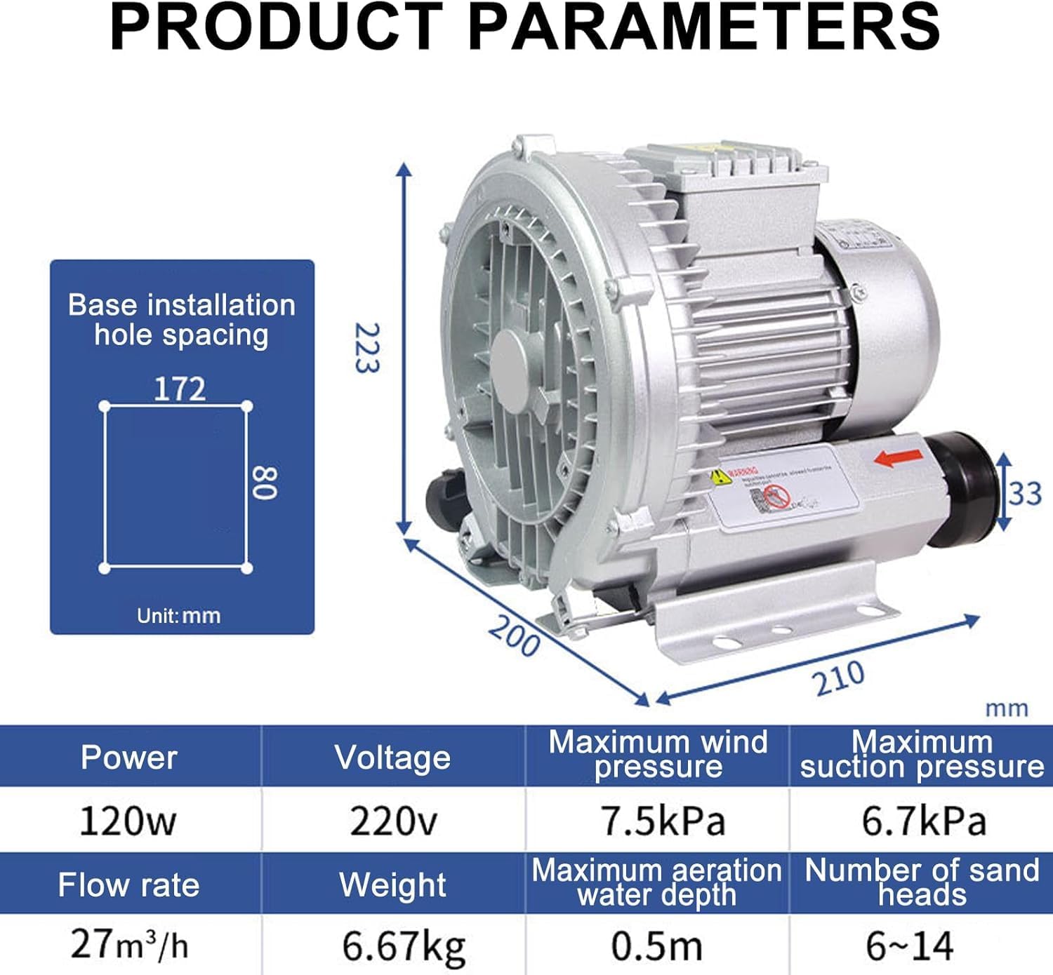 Regenerative Blower, Vortex Ring Blower, Commercial Electric Air Pump,Regenerative Blower,for Factories Dust Removal And Ventilation(120W/220V)