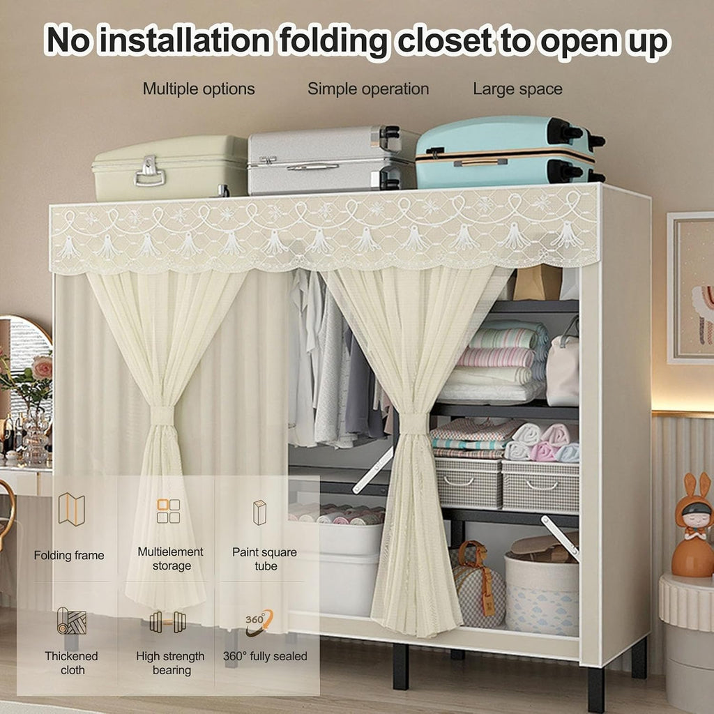 Collapsible Clothes Storage Organizer, Portable Closet Wardrobe with Cover Freestanding Garment Rack Cabinet, for Home and Retail,Load Capacity 1100lbs(39in)