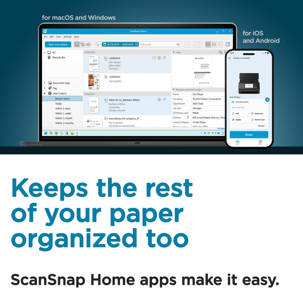 ScanSnap iX2500 Receipt Edition, Works with QuickBooks, Wireless or USB High-Speed Cloud Enabled Invoices & Receipts Scanner, 100 Page Auto Document Feeder for Mac or PC, Black