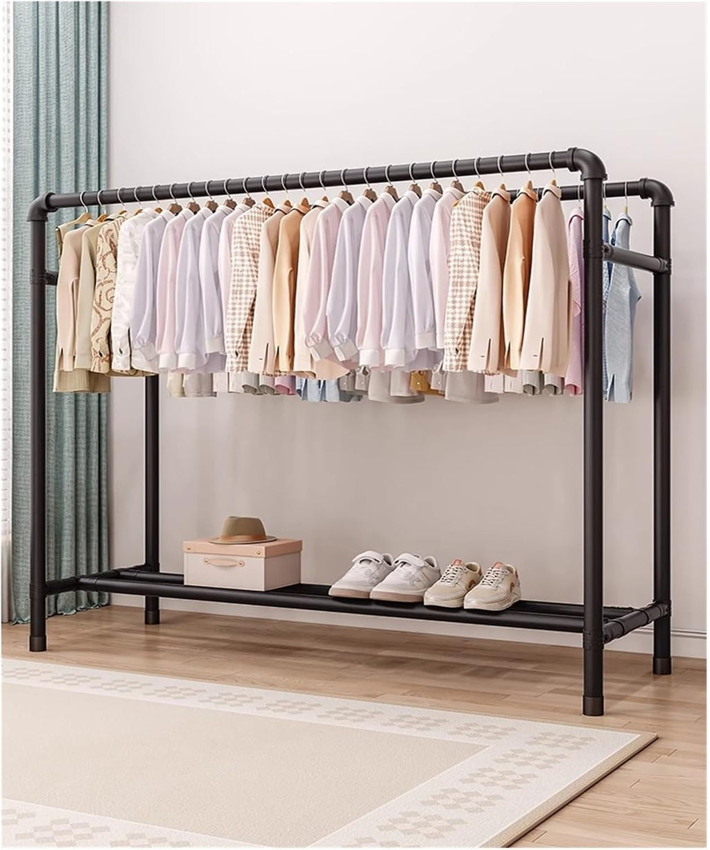 Heavy Duty Clothes Garment Rack, Freestanding Double Rod Clothing Hanger Stand with Storage Display Shelf for Hanging Clothes Boutique Store(Black,120x136cm)