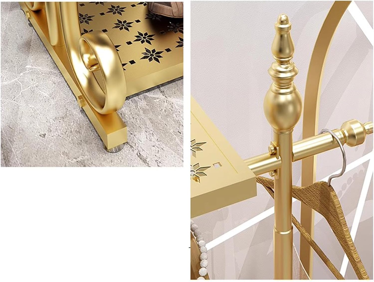 Heavy duty Garment rack Modern Commercial Grade Clothing Rack For Hanging Clothes Heavy Duty Clothes Rail With Shelves Freestanding Gold Metal Coat Rack For Bedroom Large Capacity Clothes Orga ( 150X