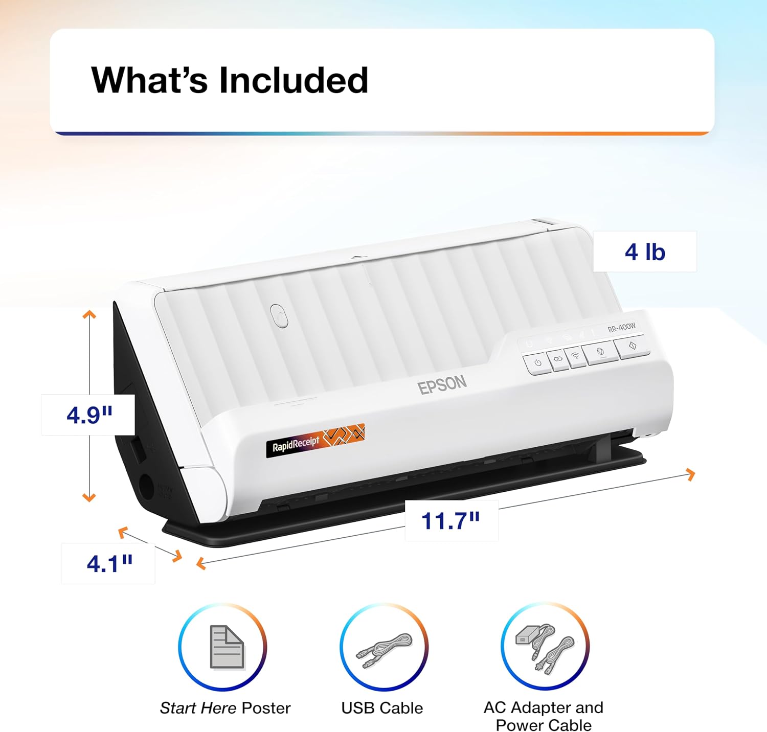 Epson RapidReceipt RR-400W Wireless Compact Desktop Color 2-Sided Document & Tax Receipt Scanner with ScanSmart AI PRO Data Management Software & 20-Page Auto Doc Feeder