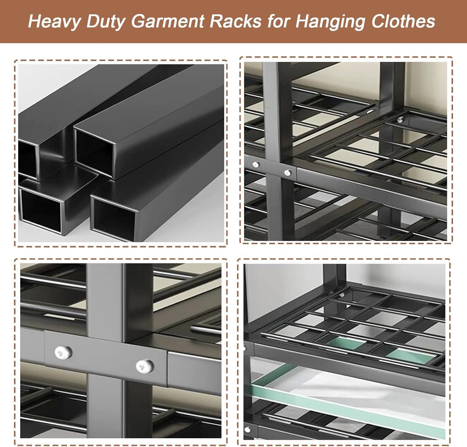 Rolling Garment Rack Portable Closet Clothes Rack for Hanging Clothes, Metal Wardrobe Clothing Rack with Wheels and 3 Closet Rods, Foldable Shelves, Freestanding Wardrobe Rack with Dust Cover (74.8in)