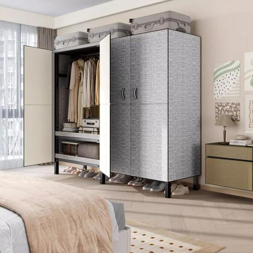 Foldable Portable Closet - Heavy Duty Wardrobe Clothes Garment Rack, Installation-free Door-opening Bedroom Cloth Wardrobe, Freestanding Metal Clothing Rack With Cover, Easy Assembly ( Color : B , Siz