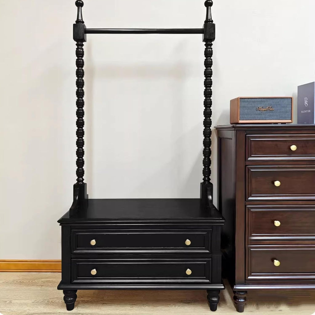 Clothes Rack, Solid Wood Clothing Rack, with 2 Drawers, Coat Hanger, Floor-standing Garment Racks, for Hanging Shirts, Jackets, Coat(Black)