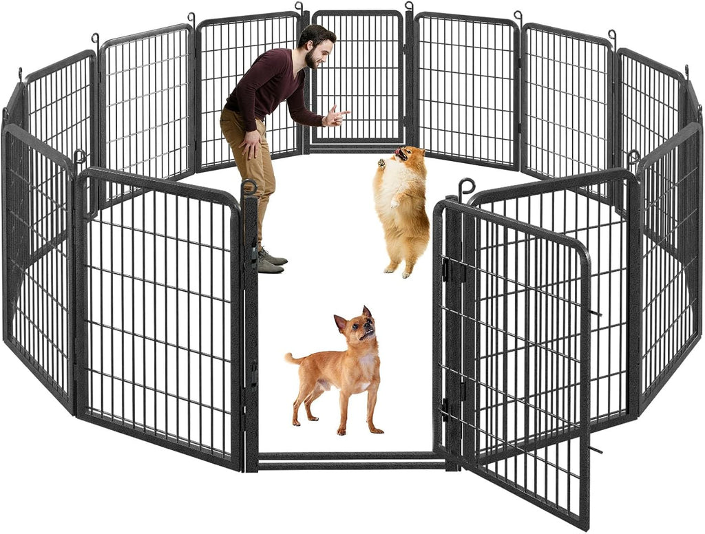 Dog Playpen Outdoor, 32' Height 14 Panels Pet Fence with Low Threshold Full Gate, Large Dog Fence Outdoor for Yard, Heavy Duty Pet Playpen Metal Play Pen Fence for RV Camping